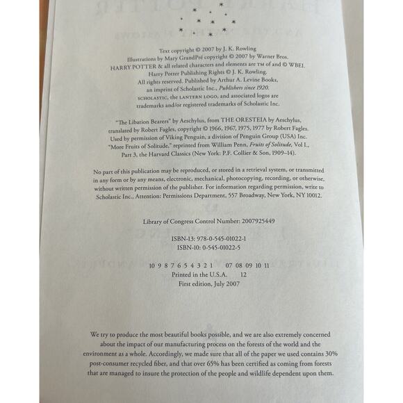 Harry Potter and the Deathly Hallows First US Edition First Print - Picture 4 of 8